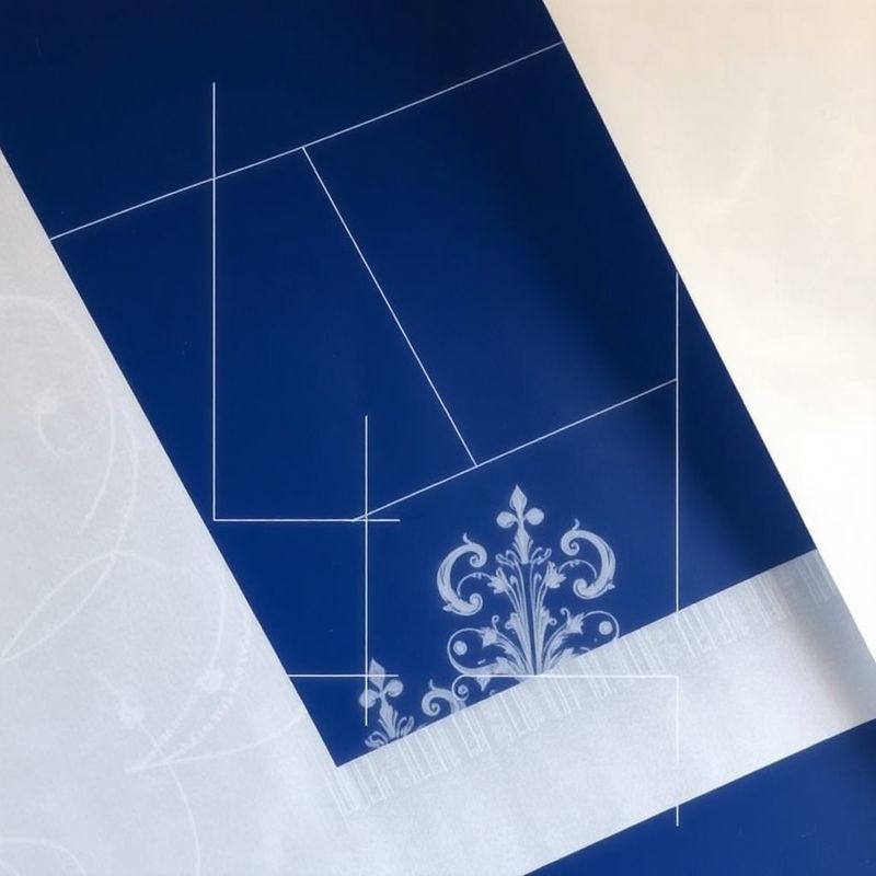 Architektonické línie na priesvitnom papieri nad indigovou plochou